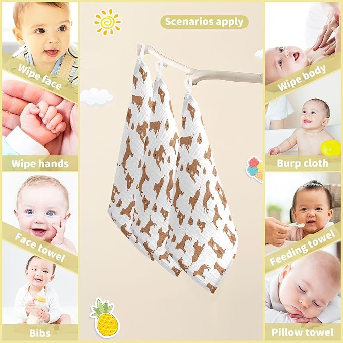 vvfelixl Baby Cotton Washcloths Staffordshire Bull Terrier Infants Bath Towel for Unisex Face Towels for Newborn, Natural Baby Wipes Delicate Skin, 11.8 X 11.8 inch, one sizex3