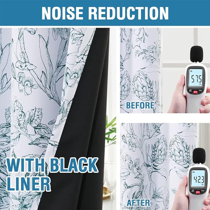 H.VERSAILTEX 100% Blackout Curtains for Living Room Camellia Floral Blackout Curtains 108 Inches Long Light Blocking Window Treatment Curtains with Black Liner Grommet Thermal Drapes, 2 Panels, Teal
