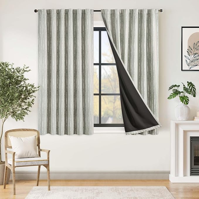 jinchan 95% Blackout Bohemian Moon Phase Print Bedroom Drapes 63 Inch Length Grey Pole Mouth Rear Label Insulated Curtains for Nursery Grey Curtain Set 2 Panels