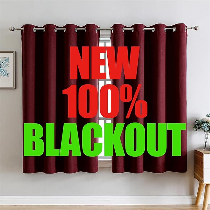 G2000 100% Blackout Curtains for Bedroom & Living Room - Burgundy Red, 63 Inch Length, Thermal Lined, Insulated, Light Blocking, Noise Reducing, 2 Panels