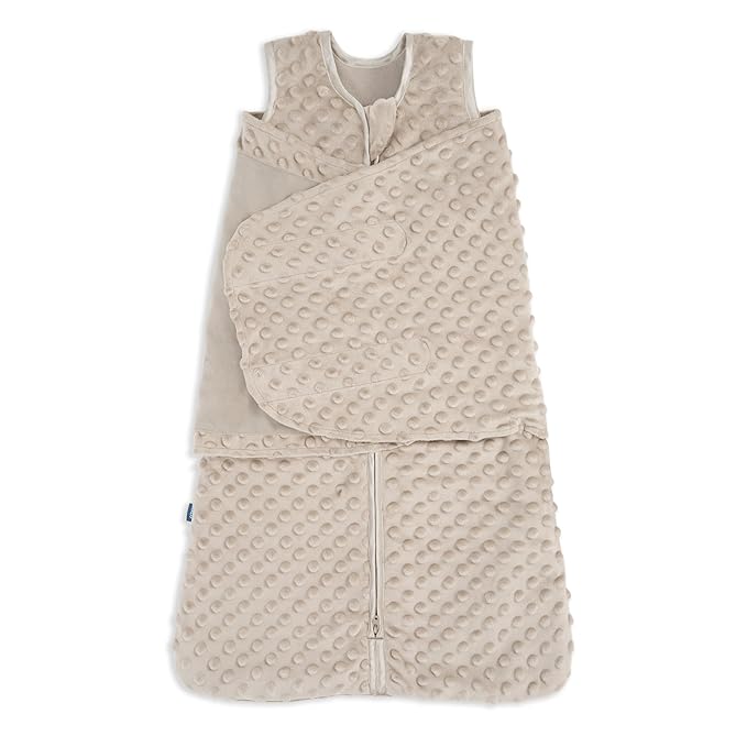 HALO Sleepsack Swaddle, 3-Way Adjustable Swaddle Blanket, TOG 3.0, Velboa, Fawn Grey Plush Dots, Small, 3-6 Months