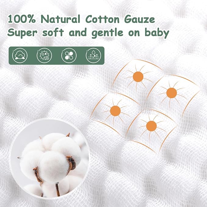 Looxii Muslin Baby Washcloths 6 Pack, 100% Cotton Baby Wash Cloths for Baby Face Body, 12x12 inches Large Soft Absorbent Face Towels for Newborns Gradient Green