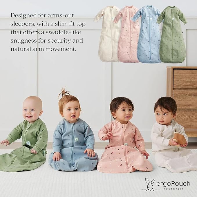 ergoPouch Jersey Sleeping Bag 1.0 TOG – Arms-Out Baby Sleep Sack, Ideal Transition from Swaddling, Slim Fit Keeps Baby Secure & Comfortable, Soft Breathable Fabric (3–12 Months, Dragonflies)