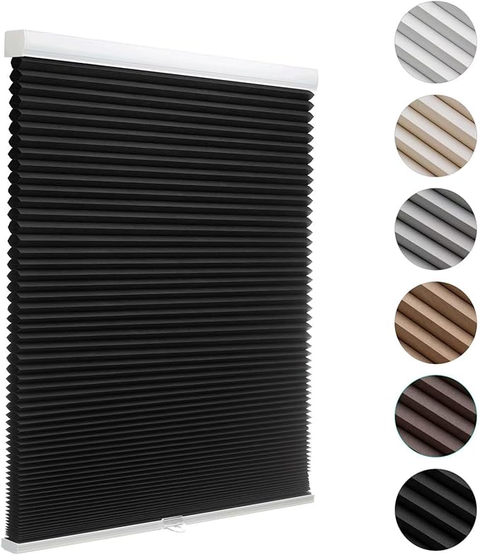 MYshade Cordless Blackout Cellular Shades for Windows, Honeycomb Window Shades with Thermal Insulation, Child & Pet Safe Room Darkening Shade, Easy Install, 44" W x 64" H, Black
