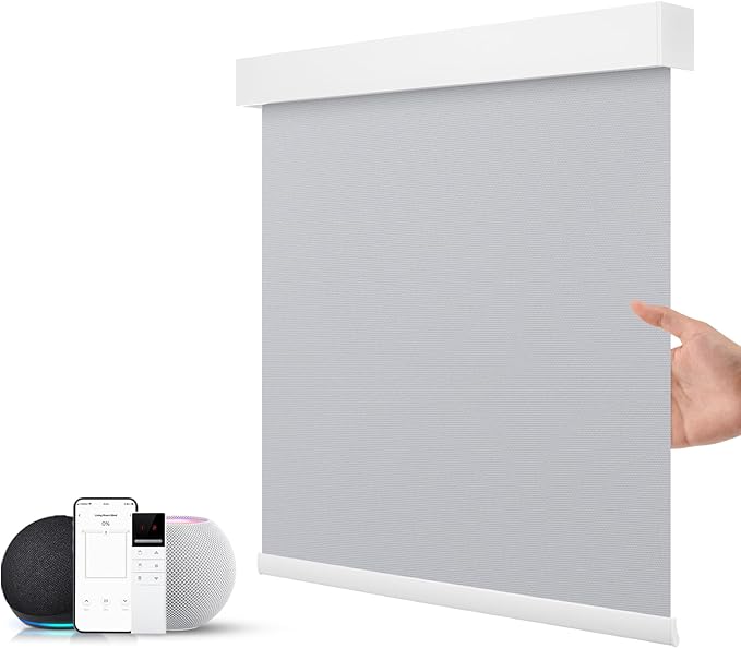 ZSTARR Motorized Smart Blind for Window with Remote Control, Automatic Blackout Roller Shade Customizable Size,with Valance Child Safety Rechargeable Battery Blinds (Light Grey)