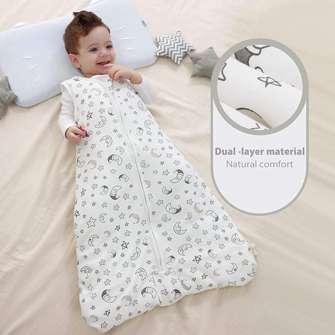 Mosebears Sleep Sack Baby Winter Wearable Blanket with 2-Way Zipper,2.5 TOG Cotton Sleep Sack Unisex (White Star, 18-24 Months)