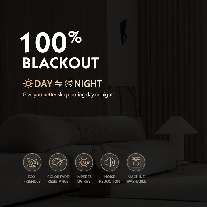 FMFUNCTEX 100% Blackout Curtains for Bedroom, Brown Back Tab Curtain 108 Inches Long Drapery Thermal Insulated Curtains for Living Room, Black Out Drapes Rod Pocket Room Darkening 2 Panels