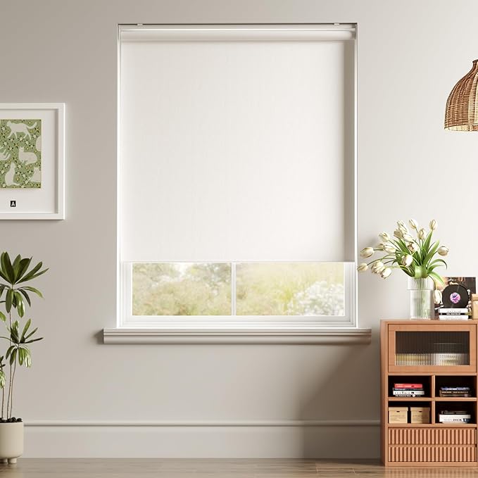 Cordless Roller Shades Blackout Blinds for Windows Room Darkening Rolled Up Shades with Spring System, UV Protection Window Shades Door Blinds for Home and Office (White, 45" W x 72" H)