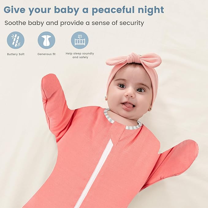 ZIGJOY Shark-Fin Transitional Swaddle for Newborn - 2.5 Tog Rayon Made from Bamboo Transition Swaddle Sleep Sack 6-12 Months Baby Arms Up Swaddle Blanket with 2-Way Zipper, Pink
