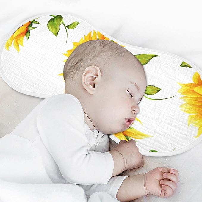 WELLDAY Muslin Baby Burp Cloths Set of 1, Soft Absorbent Big Sunflower Muslin Washcloths, Bibs, Face Towel for Newborn Boys Girls, 22 x 11 Inch