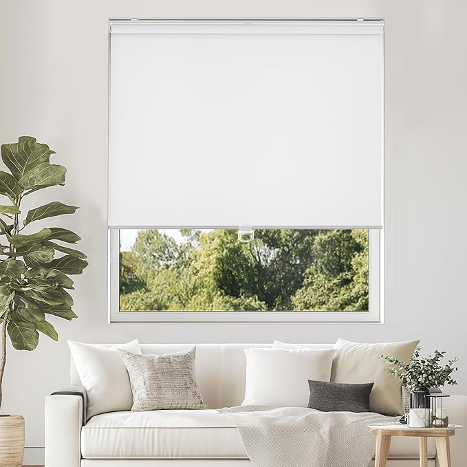 ChrisDowa Cordless Free-Stop 100% Blackout Blinds for Windows, Roller Windows Shades with Thermal Insulated, UV Protection Fabric for Living Room, Office and Home. Easy to Install.White,40" W X 72" H