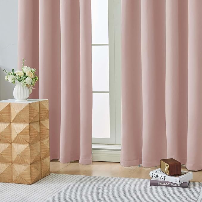 Aiyufeng Blush Blackout Curtains for Bedroom 63 Inch Length 2 Panels Set, Nursery Thermal Insulated Energy Saving Rod Pocket Window Treatment Curtains Blackout Drapes, W40 x L63 Inch, Blush