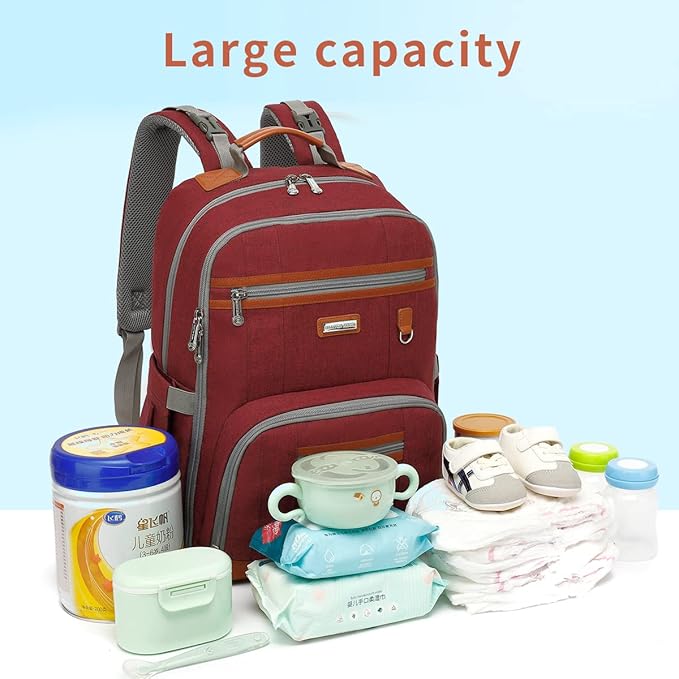 Diaper Bag Backpack, Large Baby Nappy Bags with Portable Changing Pad for Boys and GirlsMultifunction Travel Baby Bag for Moms Dads, Shower Gifts Waterproof and Stylish，Red