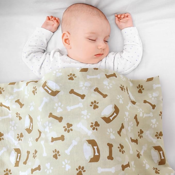 LifeTree Baby Swaddle Blankets, Boys Girls Muslin Swaddling Wrap Receiving Blanket for Newborn, 70% Viscose Bamboo and 30% Cotton, Large 47" x 47", Labrador and Bone