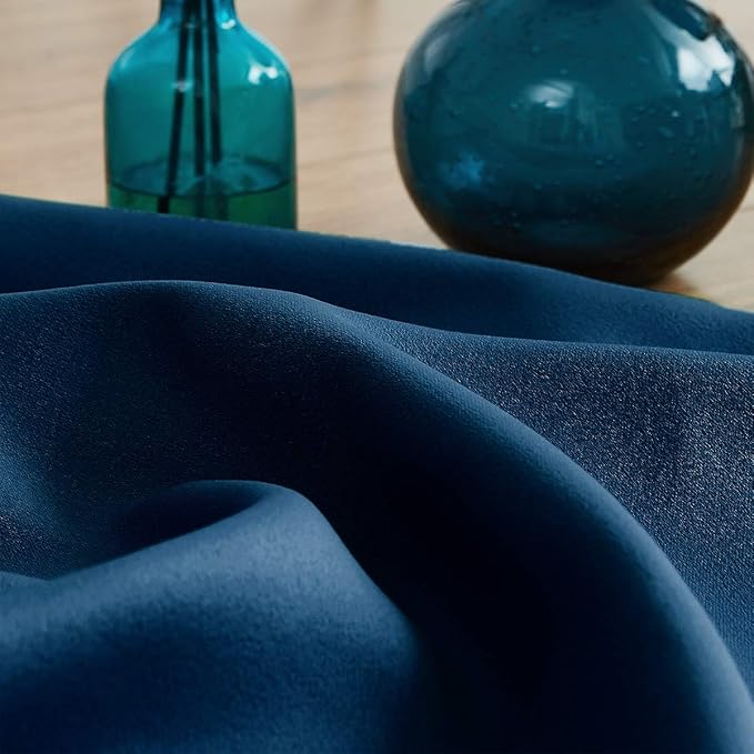 Pom Pom Curtains 84" Navy Royal Blue Blackout Curtains Bedroom Windows Drapes Triple Weave Thermal Insulated Curtain Panels for Men Boys Nursery Room Studio Hotel 52"w x2 Panels Rod Pocket