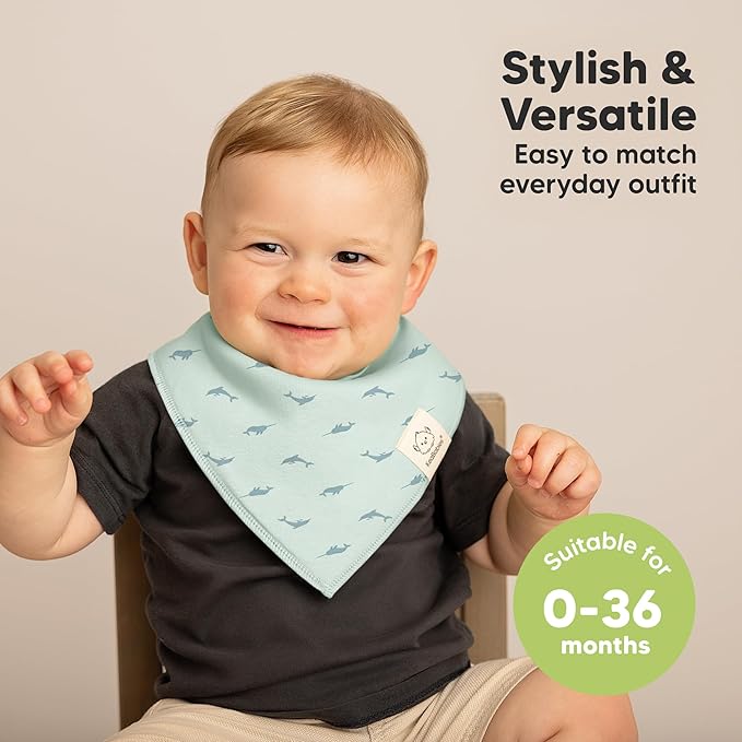 KeaBabies 10-Pack Organic Baby Bandana Bibs for Girls - Super Absorbent Triangle Baby Bibs for Drooling and Teething Infant, 100% Cotton Extra Soft for Newborn, Infant 0-36 Months (Marine Muse)