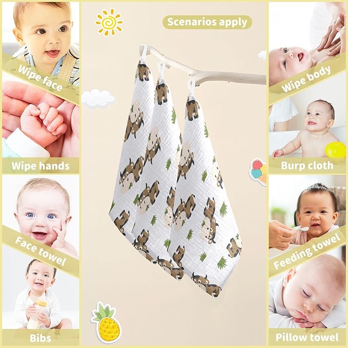 vvfelixl Cotton Brown Cow Grass Muslin Washcloths - Soft Baby Face Towel for Newborn Infants, 11.8 X 11.8 Inch, 5 Pack