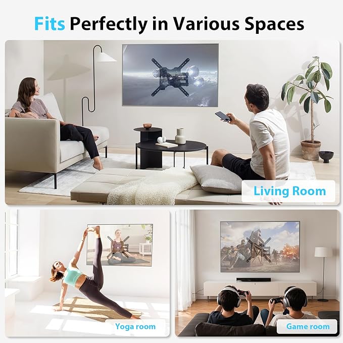 Full Motion TV Wall Mount,Swivel Tilt Extension with Articulating Arms,Tvs Brackets for Wall Mount with VESA 400x400mm up to 66lbs Max,Universal TV Mount for 19-55 inch LED Monitors Flat Screen.