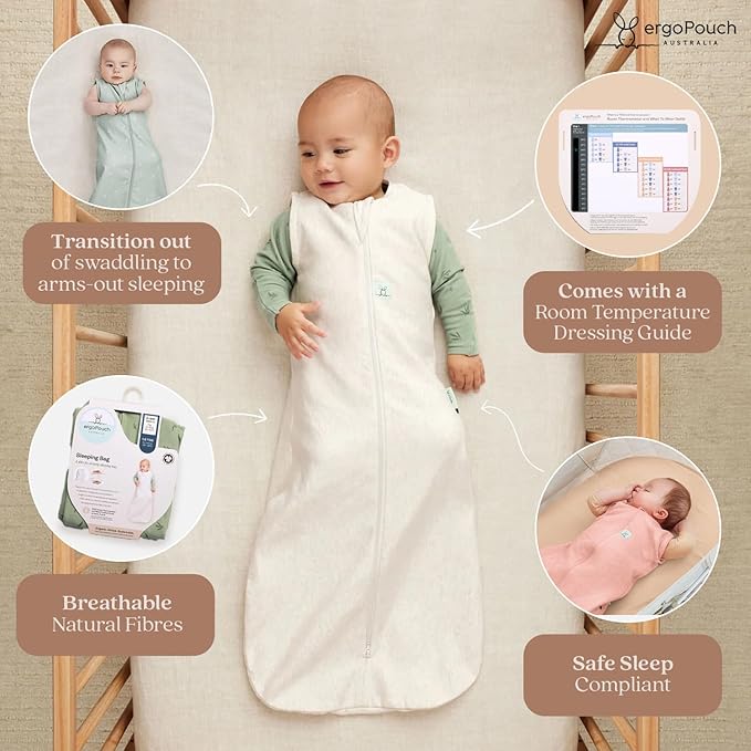 ergoPouch 1.0 Tog Jersey Sleeping Bag – Arms-Out Baby Sleep Sack, Ideal Transition from Swaddling, Slim Fit Keeps Baby Secure & Comfortable, Soft Breathable Fabric (8-24 Months, Daisies)