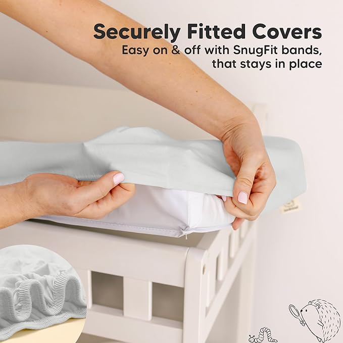 2-Pack Baby Changing Pad Cover for Girl, Boy - 32x16 Soft Viscose Derived from Bamboo Baby Diaper Changing Table Pad Cover Sheets, Neutral, Snug Fit Nursery Diaper Change Sheets (French Gray)