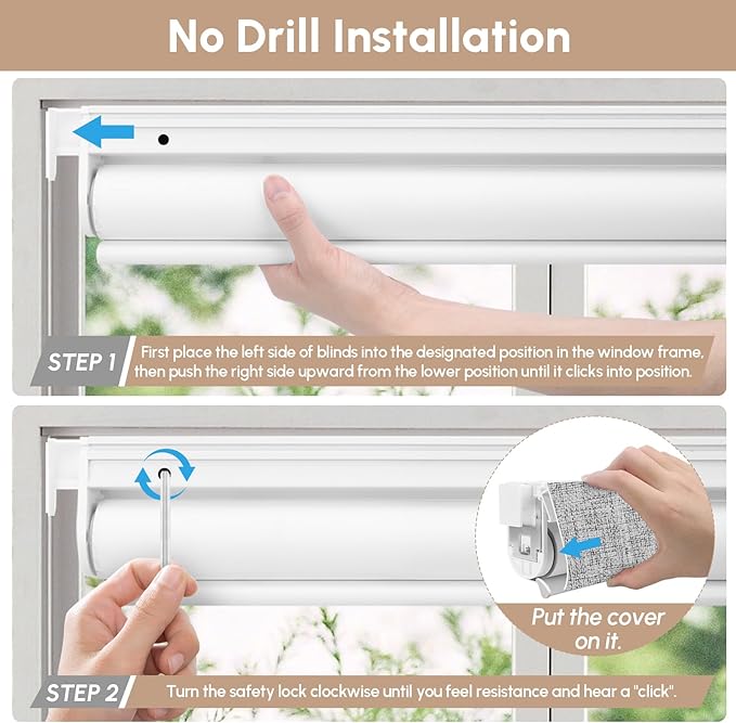 Kincmo No Drill Motorized Blinds with Remote, 100% Blackout Roller Shades for Windows, Custom Electric Blinds Compatible with Alexa, Apple Homekit, Google Home (100% Blackout Mist Twilight)