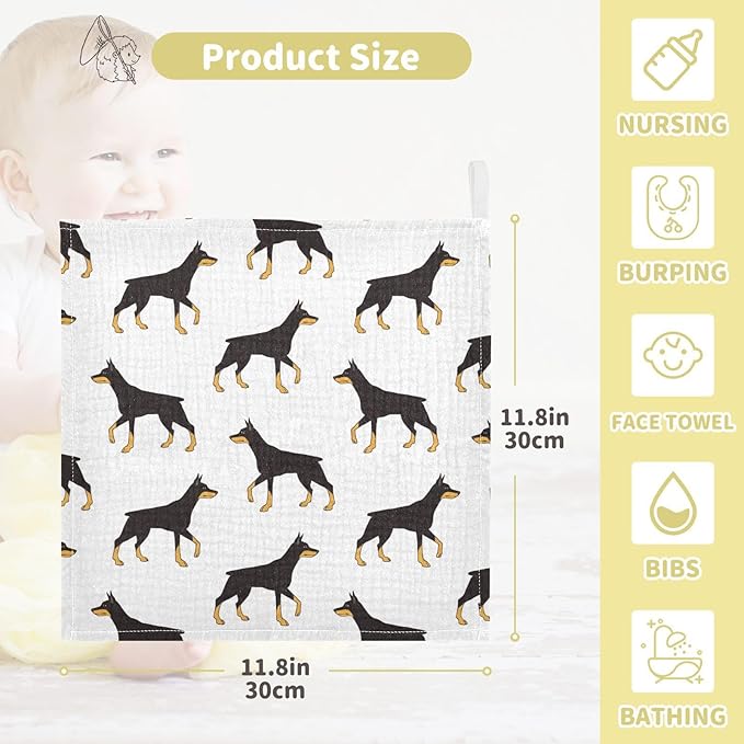 vvfelixl Colored Doberman Dog Baby Burp Cloths Baby Muslin Washcloths for Boys Girls Cotton Baby Face Towel for Newborn Infants Soft and Absorbent 11.8 X 11.8 in, 5 Pack