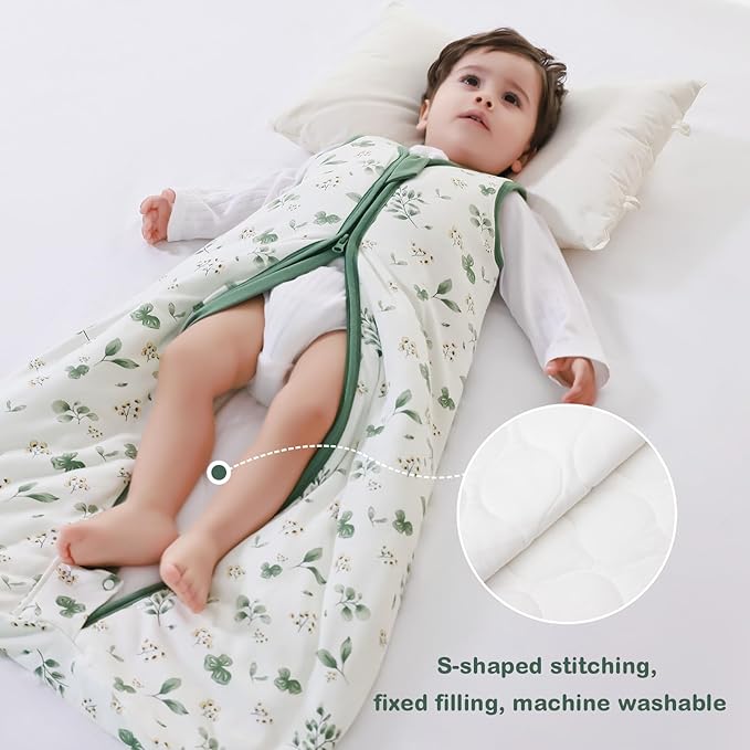 Mosebears Sleep Sack Baby Winter Wearable Blanket with 2-Way Zipper,2.5 TOG Cotton Sleep Sack Unisex(Plant,6-12 Months)