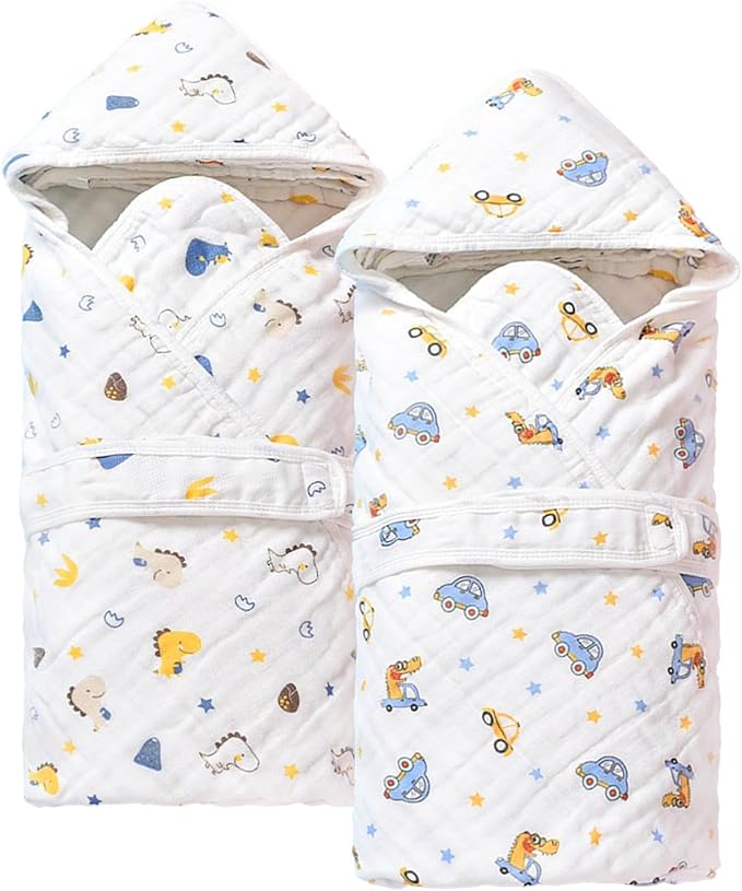 2 Pack Hooded Baby Bath Towels,Large 32"x 32",Cotton Baby Bath Towel with Hood for Infant Toddler and Kids, Soft and Absorbent,Unisex Baby Bath Essentials. (Cars/Dinosaurs)