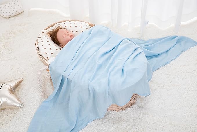 Muslin Swaddle Blankets for Baby Boys and Girls, 4-Pack Breathable and Skin-Friendly Receiving Blanket Wrap, Baby Essentials, Registry & Gift, 47 x 47 inches (Solid Serenity Sky)