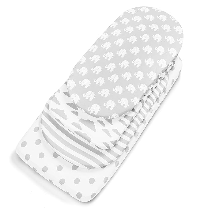 Bassinet Bed Sheets – Bassinet Fitted Sheets 4 Pack – 100% Jersey Knit Cotton Cradle Sheets – Bassinet Bedding for Standard Size Oval or Rectangular Bassinet Pads – Bassinet Sheet for Boy & Girl