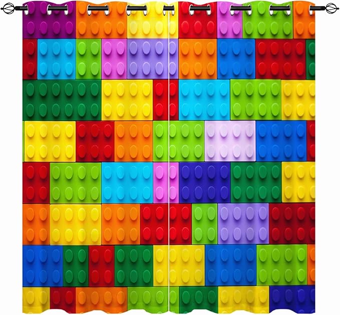 Nursery Curtains W27.5 x L39 Inch Grommet Thermal Insulated Blackout Window Drapes Colorful Cubes Blocks Print Pattern Children's Room Decor for Kids Boys Girls Nursery Baby Bedroom 2 Panels