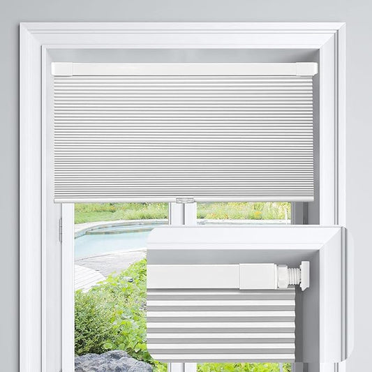 LazBlinds Cordless Cellular Shades, No Tools No Drill Blackout Honeycomb Shades Pleated Blinds for Windows, 44'' W x 48'' H, Silver White