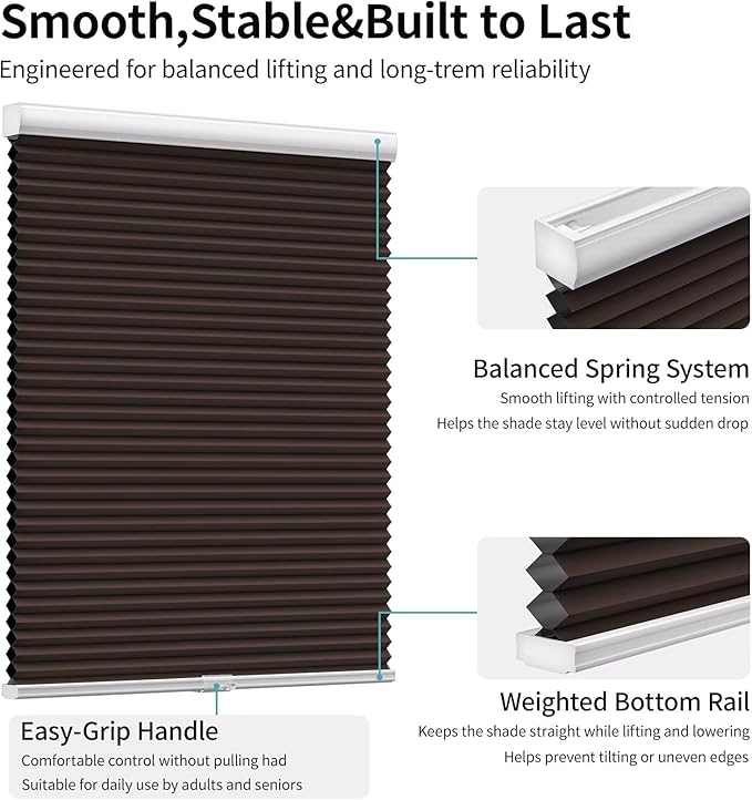 MYshade Cordless Blackout Cellular Shades for Windows, Honeycomb Window Shades with Thermal Insulation, Child & Pet Safe Room Darkening Shade, Easy Install,29" W x 64" H, Taupe