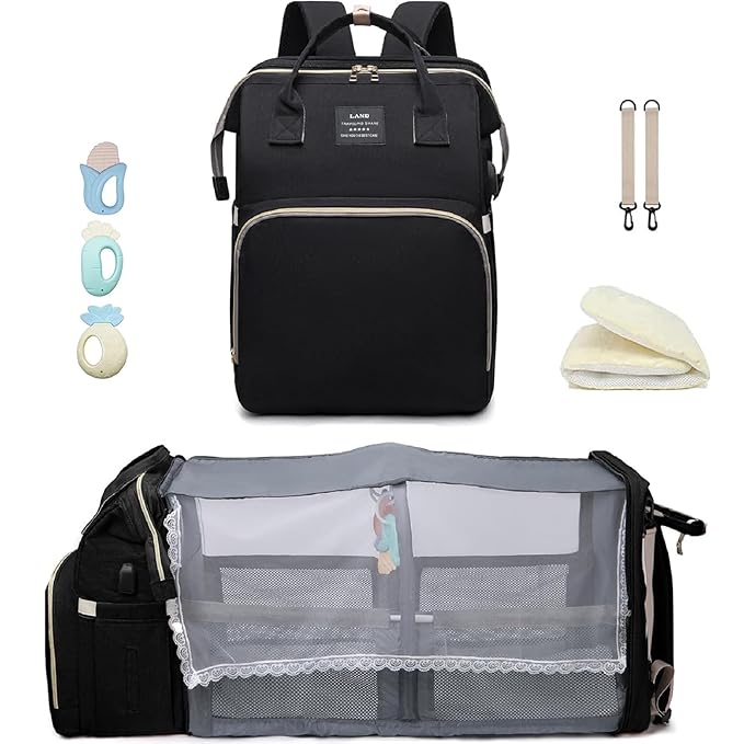 Baby Diaper Bags with Changing Station,900D Oxford Waterproof Diaper Bag Backpack for Moms Dads with USB Charging Port,Large Capacity Baby Essentials(Ungrade Black)