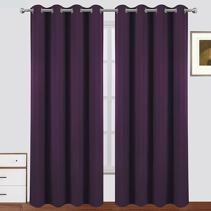 LEMOMO 100% Blackout Curtains 52 x 84 Inch Purple Curtains 2 Panels Darkening Thermal Insulated Bedroom Curtains