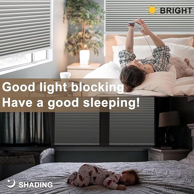 MYshade Cordless Blackout Cellular Shades, 1.5" Honeycomb Window Blinds for Bedroom & Nursery, Thermal Insulated, Noise Reducing, Privacy Shades, Inside or Outside Mount (25" W x 50" H, Grey)