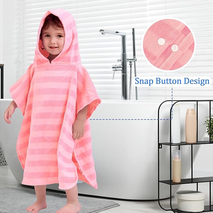 Toddler Bath Towels with Hood, Oversized (2-4Years,22"X22") Made from 100% Soft Cotton,Absorbent Hooded Poncho Towel for Baby Girl,Perfect for Pool | Swimming | Bath | Beach,Jacquard Pink Stripe