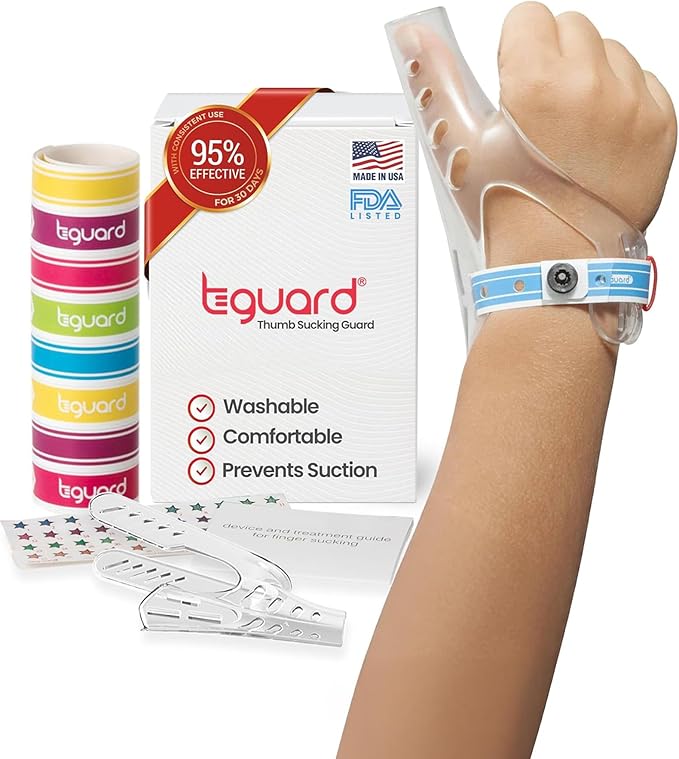 AeroThumb Anti-Thumb Sucking Guard – Thumb Sucking Deterrent Prevention Kit with InstaLock Interlock System, Washable Secure-Fit for Kids, Large (Kids 70 lbs & Up), Ages 7 and Up, Made in USA