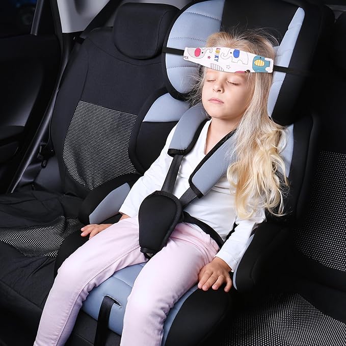 HESTYA 2 Pieces Baby Carseat Head Support Band Strap Headrest Stroller Seat Sleeping Headrest Neck Relief Head Strap Headband for Kids Children Toddler Infant(Elephant)