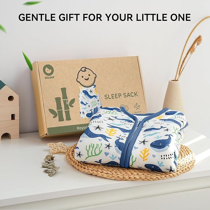 FILLEEP Baby Sleep Sack 0-6 Months Rayon Made From Bamboo 1.0 Tog Soft Wearable Blanket Baby Sleeping Bag for Infant Newborn 2-Way Zipper Toddler Sleep Sacks