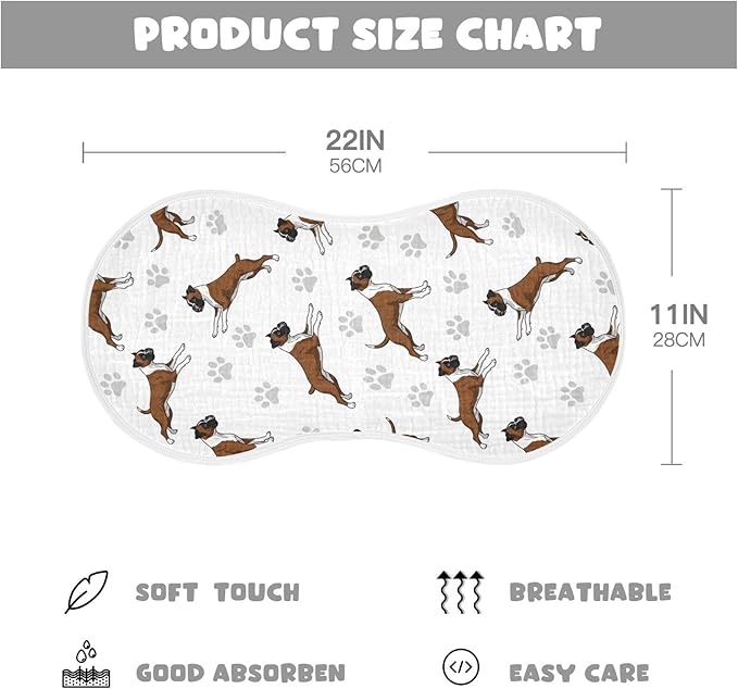 Qinllo 4 Pack Muslin Burp Cloths Boxer Dogs White Cotton Baby Burp Cloths Ultra Absorbent Soft Thick Burping Cloth for Newborn Babies Boys Girls 22x11 Inch