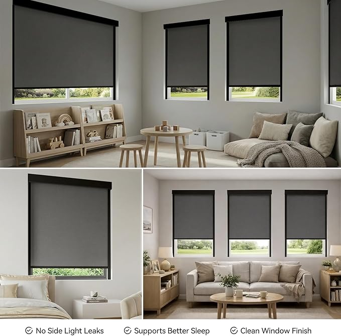 ZSTARR PVC Light Blockers Blackout Light Blockers Side Tracks for Window Shades Blinds Side Tracks for Blackout Shades Easy to Install Light Blocking Strips for Bedroom (Black, 58",2Pcs)