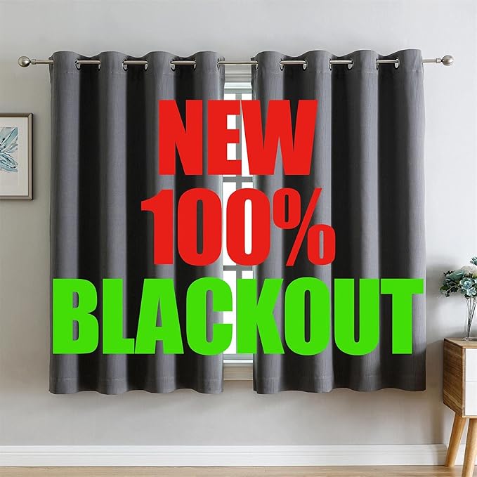 G2000 100% Blackout Curtains for Bedroom & Living Room - 63 Inch Length, Grey, Thermal Lined, Insulated, Light Blocking, Noise Reducing, 2 Panels Set