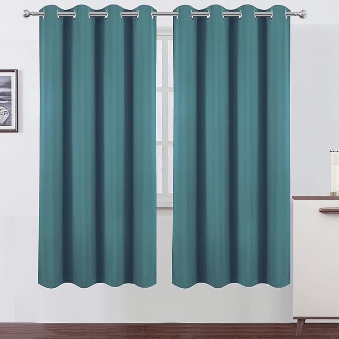LEMOMO 100% Blackout Curtains 52 x 72 Inch/Sea Teal Curtains 2 Panels with Black Lining Room Darkening Thermal Insulated Bedroom Curtains