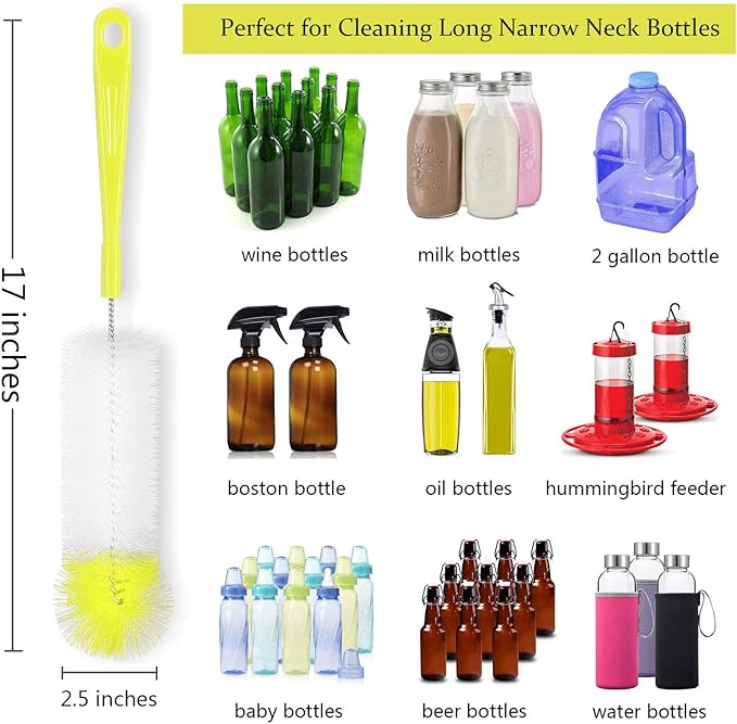 ALINK 8-Pack Bottle Cleaning Brush Set - Long Bottle Cleaner for Washing Beer/Wine Narrow Neck Bottles, Hummingbird Feeder, Sport Well, Plus Kettle Cleaner, Straw Brush