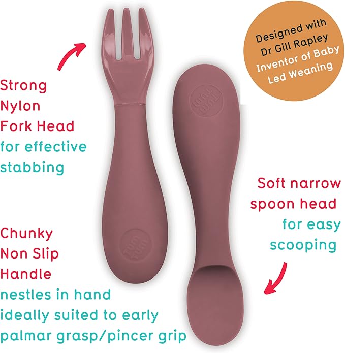 Tum Tum Baby Cutlery with Case - Baby Spoon & Fork Set, Self Feeding Cutlery, Silicone, 6+ Months, Pink