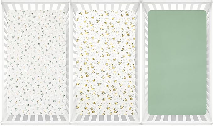 david's kids 3 Pack Fitted Crib Sheets, Ultra Soft Breathable Comfortable Baby Sheet Set for Boys Girls Neutral, 28x52 Inch Fits Standard Crib and Toddler Mattresses, Leaf & Floral