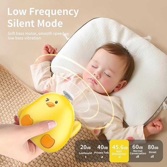 Baby Nail File Electric, Gentle Rechargeable Baby Nail Clippers Grooming Kit Manicure Set for Infant Toddler or Adults, 6 Grinding Head Replacement Pads, 1 Nail Clipper, 1 Nose Clip (Yellow)
