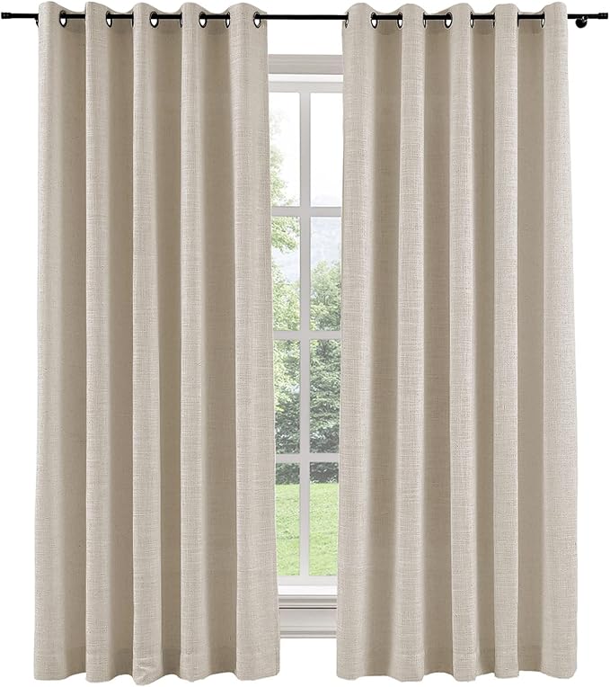 ChadMade Thermal Insulated Energy Saving Curtian 102 Inch Length Faux Linen Drapery Block Out The Light for Living Room Dining Room French Door 84Wx102L, 1 Panel, Tapioca, Tallis Collection