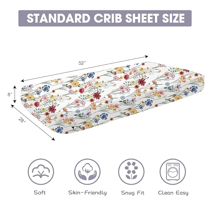 Bimocosy Crib Sheets 4 Pack, Baby Crib Sheets Fitted for Boys and Girls Breathable & Snug Fit, Soft Toddler Bed Sheets for Standard Crib Mattress Nursery Daycare Essentials, Butterfly Meadow